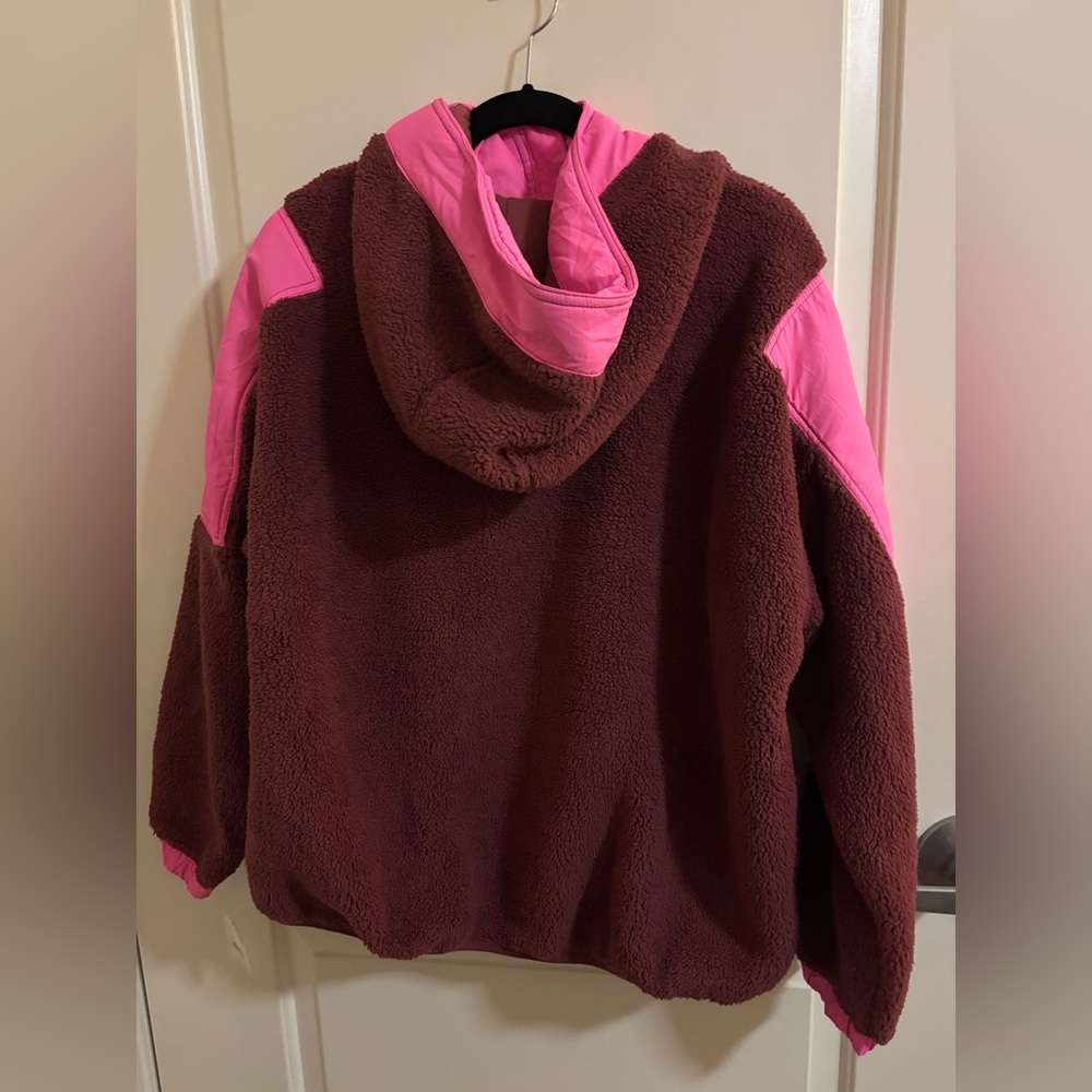 Free People Movement Lead The Pack Fleece Pullover, Burgundy Pink Combo, NWT, M - Picture 4 of 6